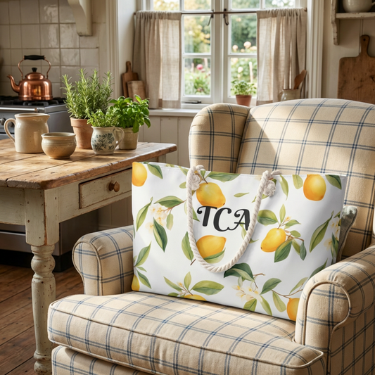 Personalized Lemon Weekender Bag, Floral Citrus Travel Tote