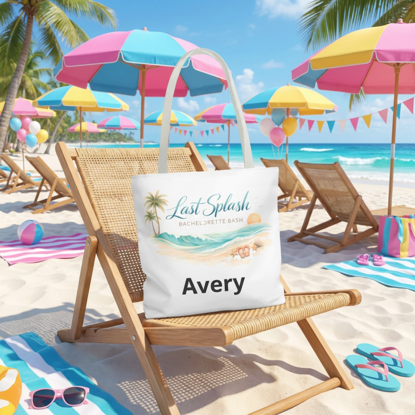 "Last Splash" Personalized Bridesmaid Bag, Beach Bachelorette Tote Bag -