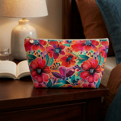 Floral Cosmetic Pouch — Bright Watercolor Flower Accessory Bag