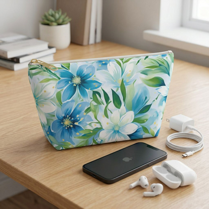 Floral Blue Makeup Pouch