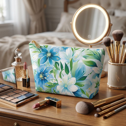 Floral Blue Makeup Pouch