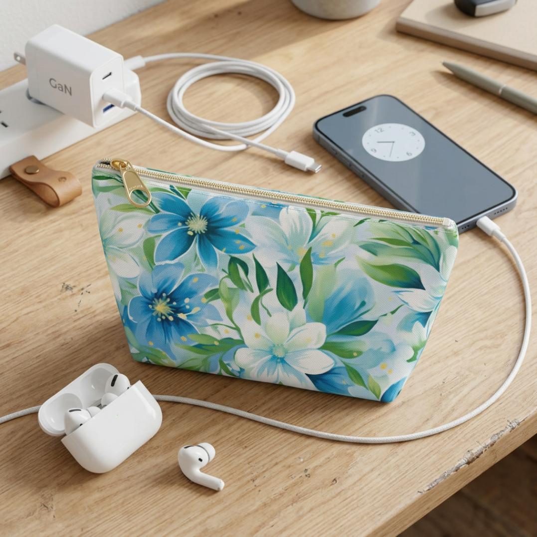 Floral Blue Makeup Pouch