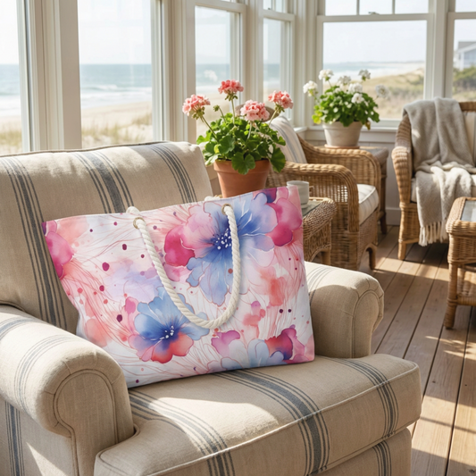 Floral Watercolor Weekender Travel Beach Bag