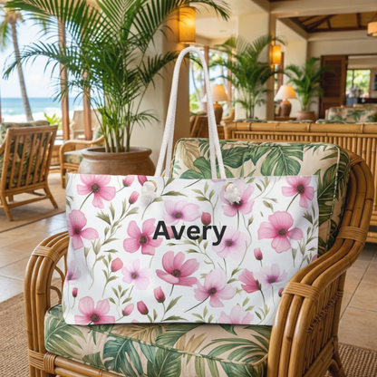 Personalized Pink Floral Weekender Bag