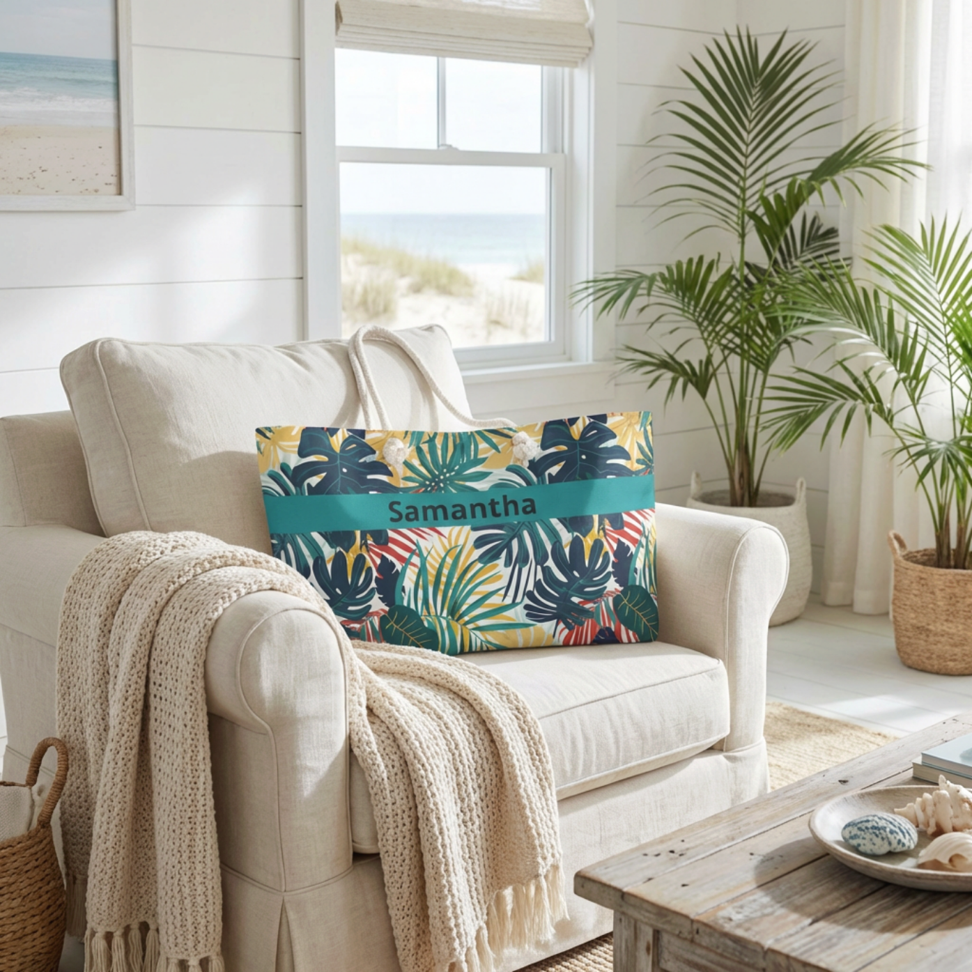 Personalized Tropical Beach Travel Tote