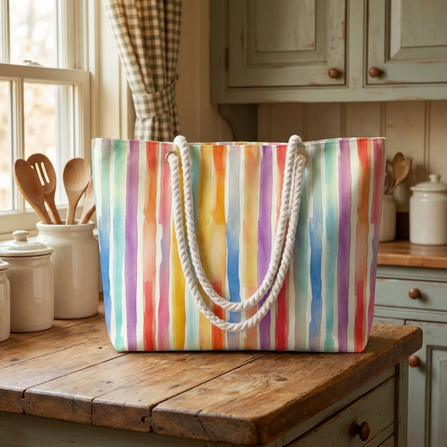 Vibrant Striped Weekender Bag, Travel Tote