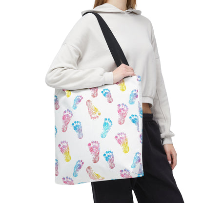 Colorful Baby Footprint Tote Bag,  Gift for New Moms