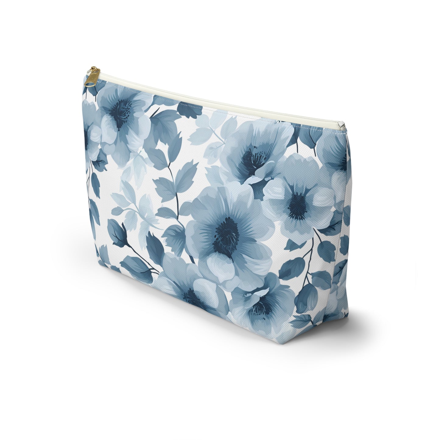 Blue Watercolor Floral Accessory Pouch