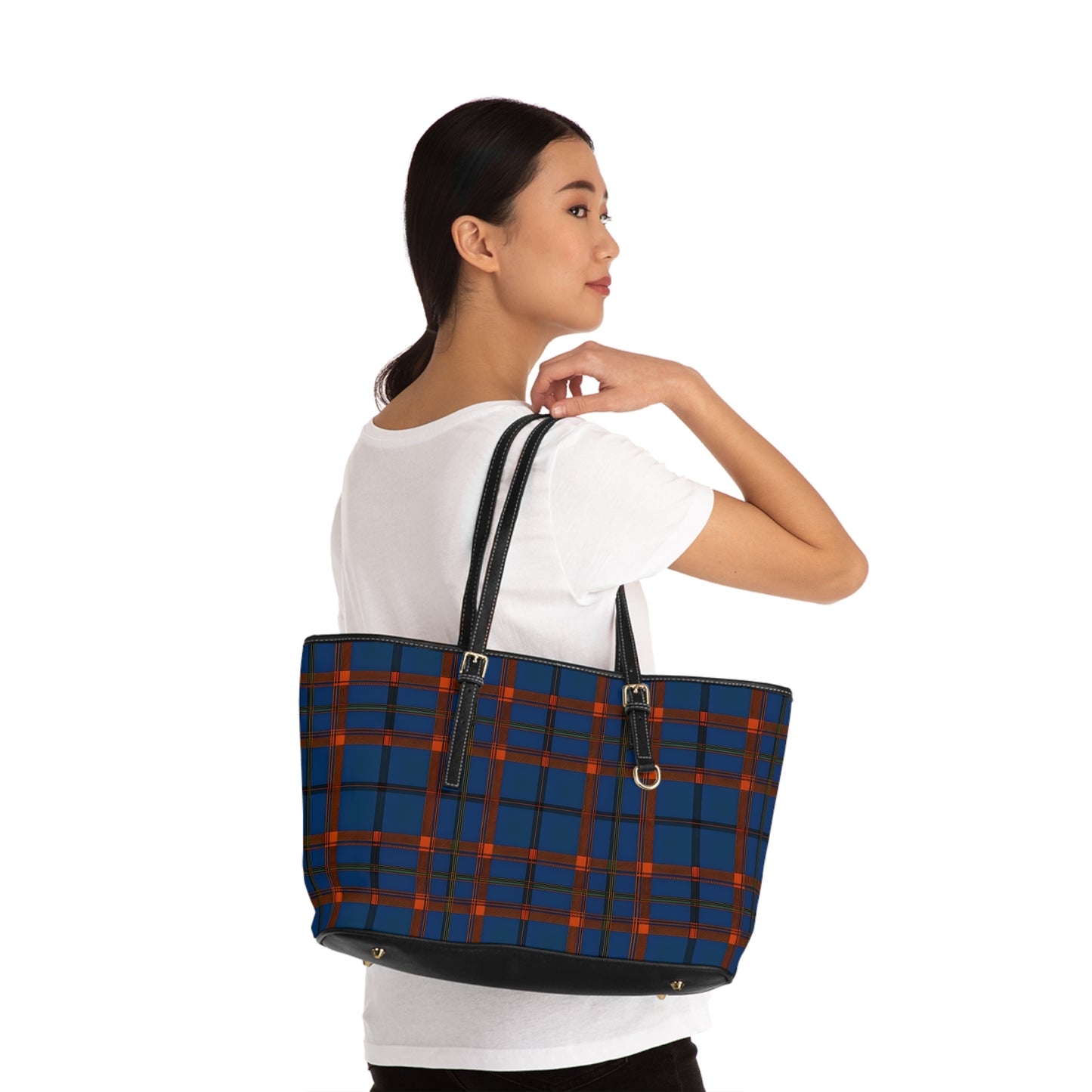 Navy & Rust Plaid Shoulder Bag