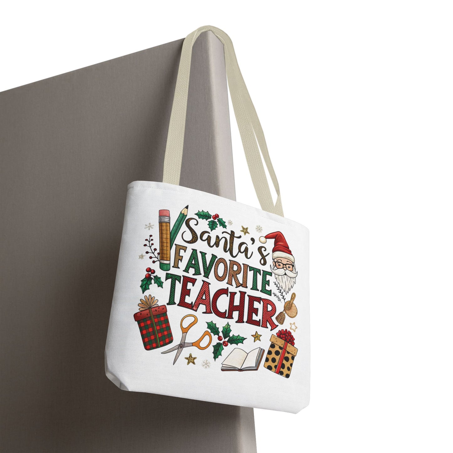 Santa's Favorite Teacher Tote Bag, Christmas Gift, Teacher Appreciation