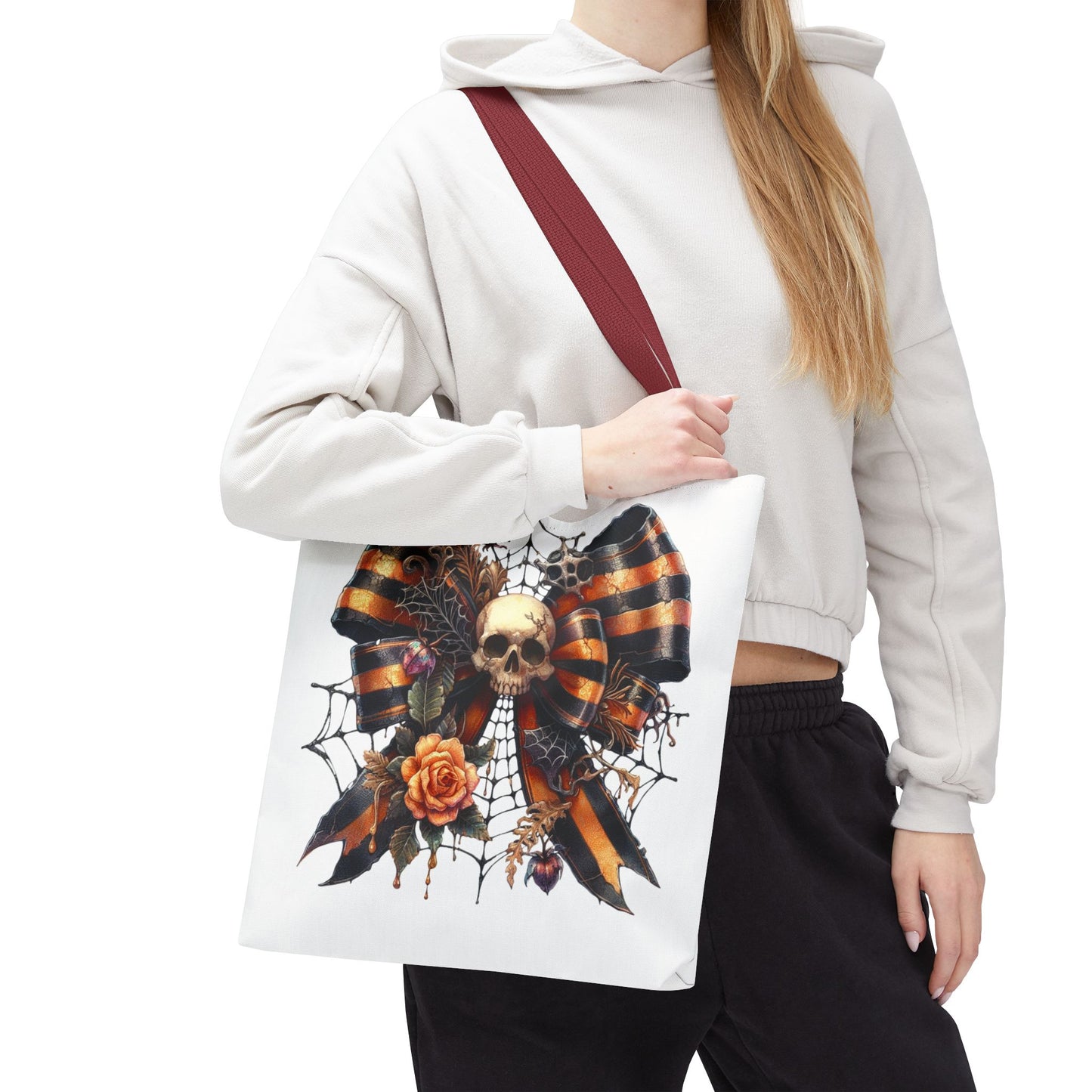 Halloween Skull & Ribbon Tote Bag