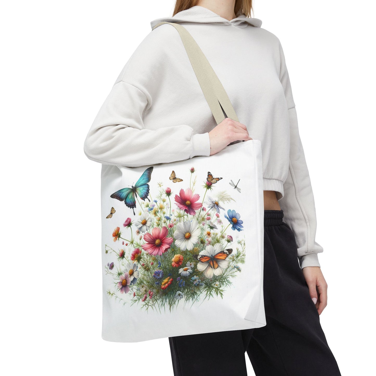 Vibrant Floral Tote Bag, Butterfly Print