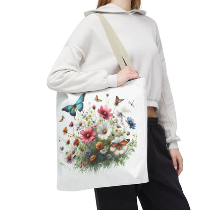 Vibrant Floral Tote Bag, Butterfly Print