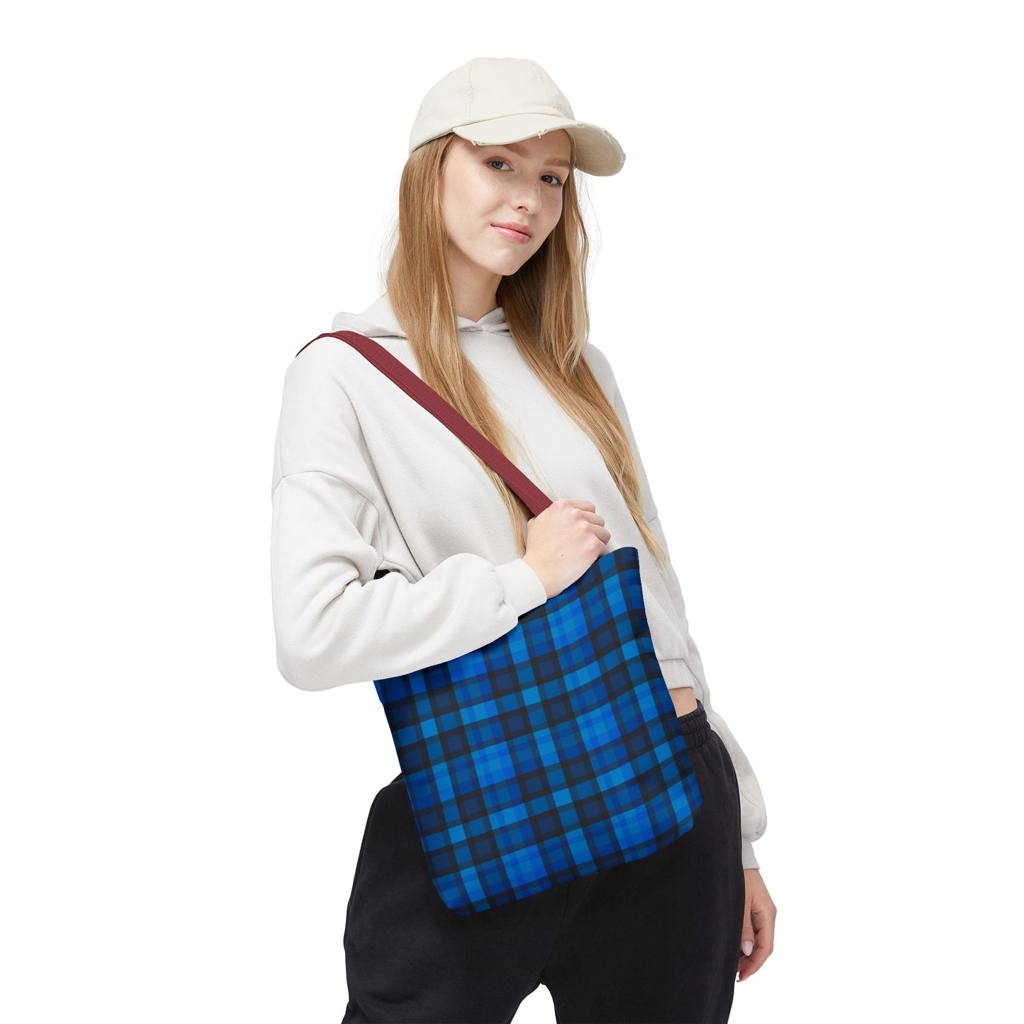 Blue Plaid Tote Bag, Gift for Her or Him,