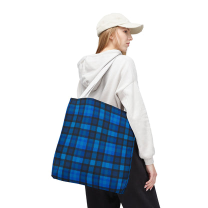 Blue Plaid Tote Bag, Gift for Her or Him,