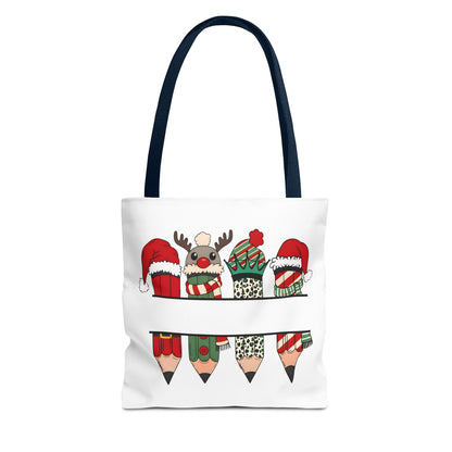Festive Pencil Reindeer Tote Bag, Holiday Shopping Bag, Christmas Gift Tote, Teacher Appreciation, Winter Decor, Eco-Friendly Bag