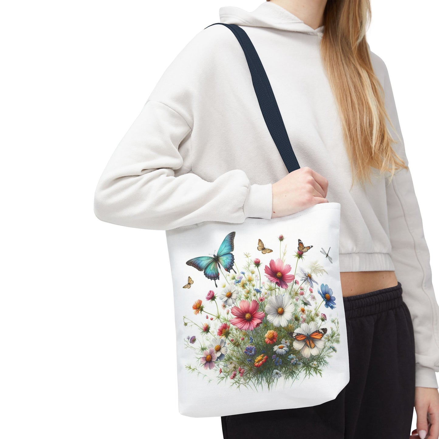 Vibrant Floral Tote Bag, Butterfly Print