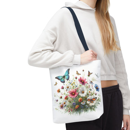 Vibrant Floral Tote Bag, Butterfly Print