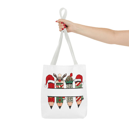 Festive Pencil Reindeer Tote Bag, Holiday Shopping Bag, Christmas Gift Tote, Teacher Appreciation, Winter Decor, Eco-Friendly Bag