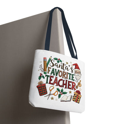 Santa's Favorite Teacher Tote Bag, Christmas Gift, Teacher Appreciation