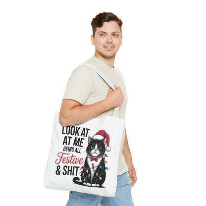 Funny Festive Cat Tote Bag