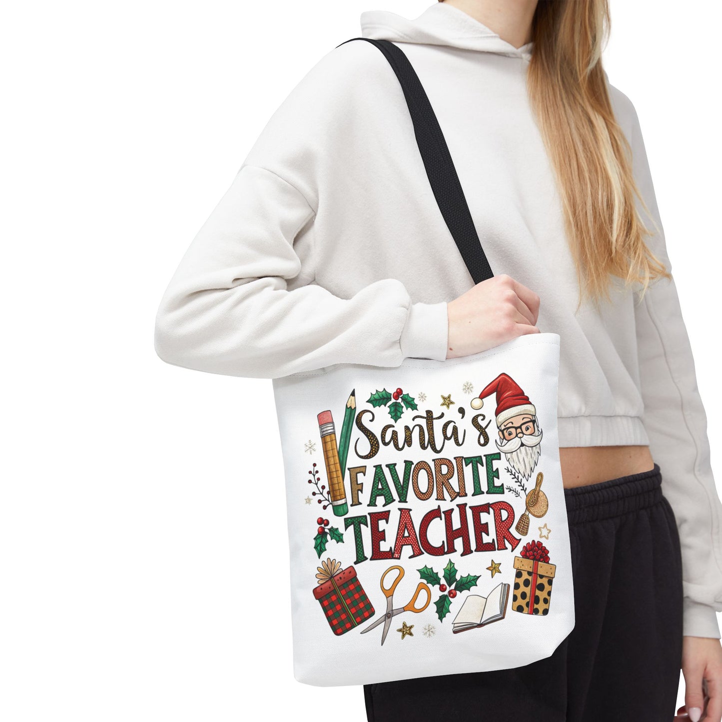 Santa's Favorite Teacher Tote Bag, Christmas Gift, Teacher Appreciation