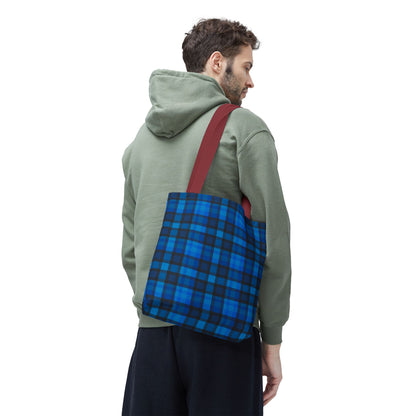 Blue Plaid Tote Bag, Gift for Her or Him,