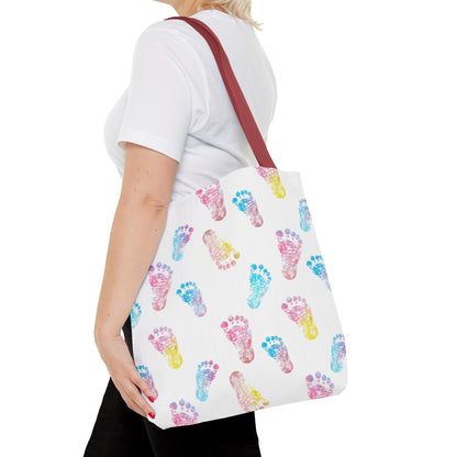 Colorful Baby Footprint Tote Bag,  Gift for New Moms