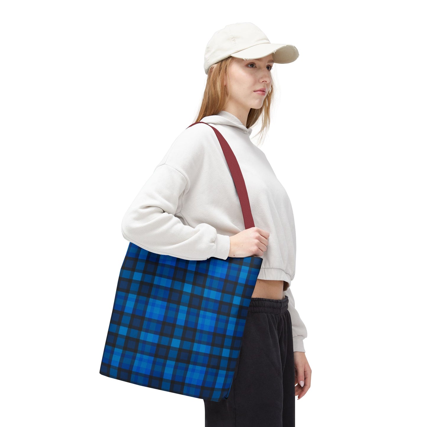 Blue Plaid Tote Bag, Gift for Her or Him,