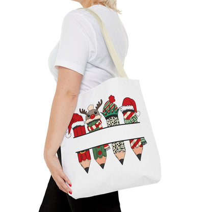 Festive Pencil Reindeer Tote Bag, Holiday Shopping Bag, Christmas Gift Tote, Teacher Appreciation, Winter Decor, Eco-Friendly Bag