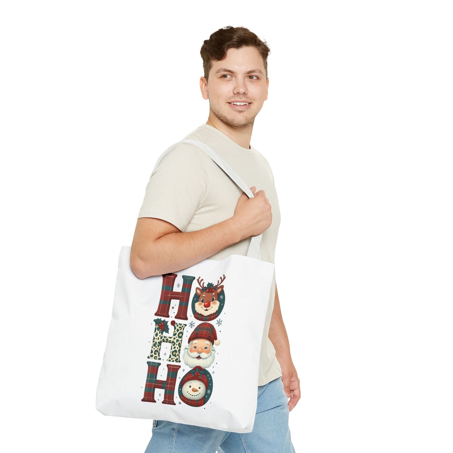 Cute Santa and Reindeer Design Festive Holiday Tote Bag