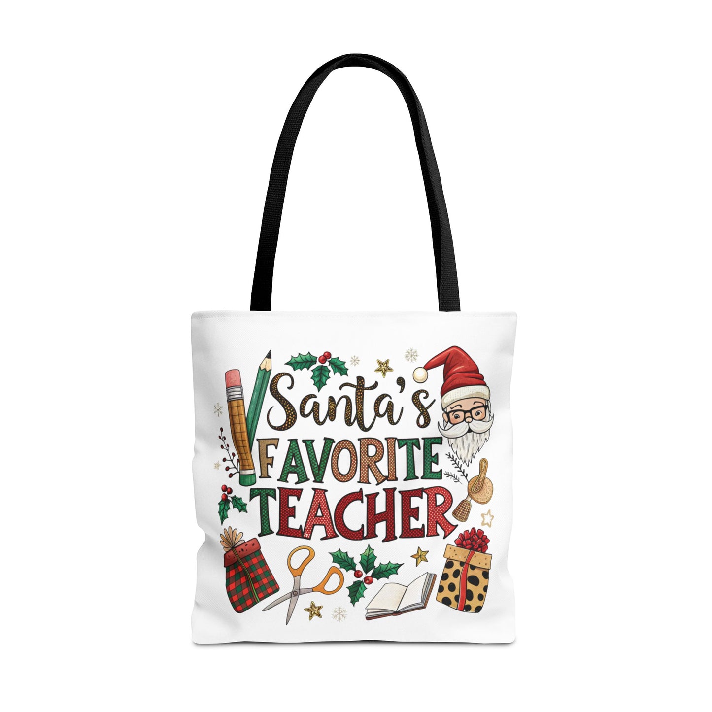Santa's Favorite Teacher Tote Bag, Christmas Gift, Teacher Appreciation