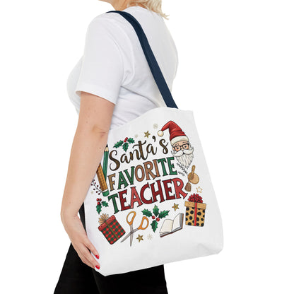 Santa's Favorite Teacher Tote Bag, Christmas Gift, Teacher Appreciation