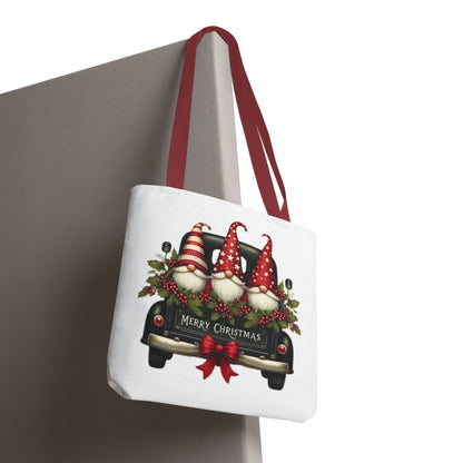 3 Christmas Gnomes in Truck Tote Bag, Fun Holiday Gift