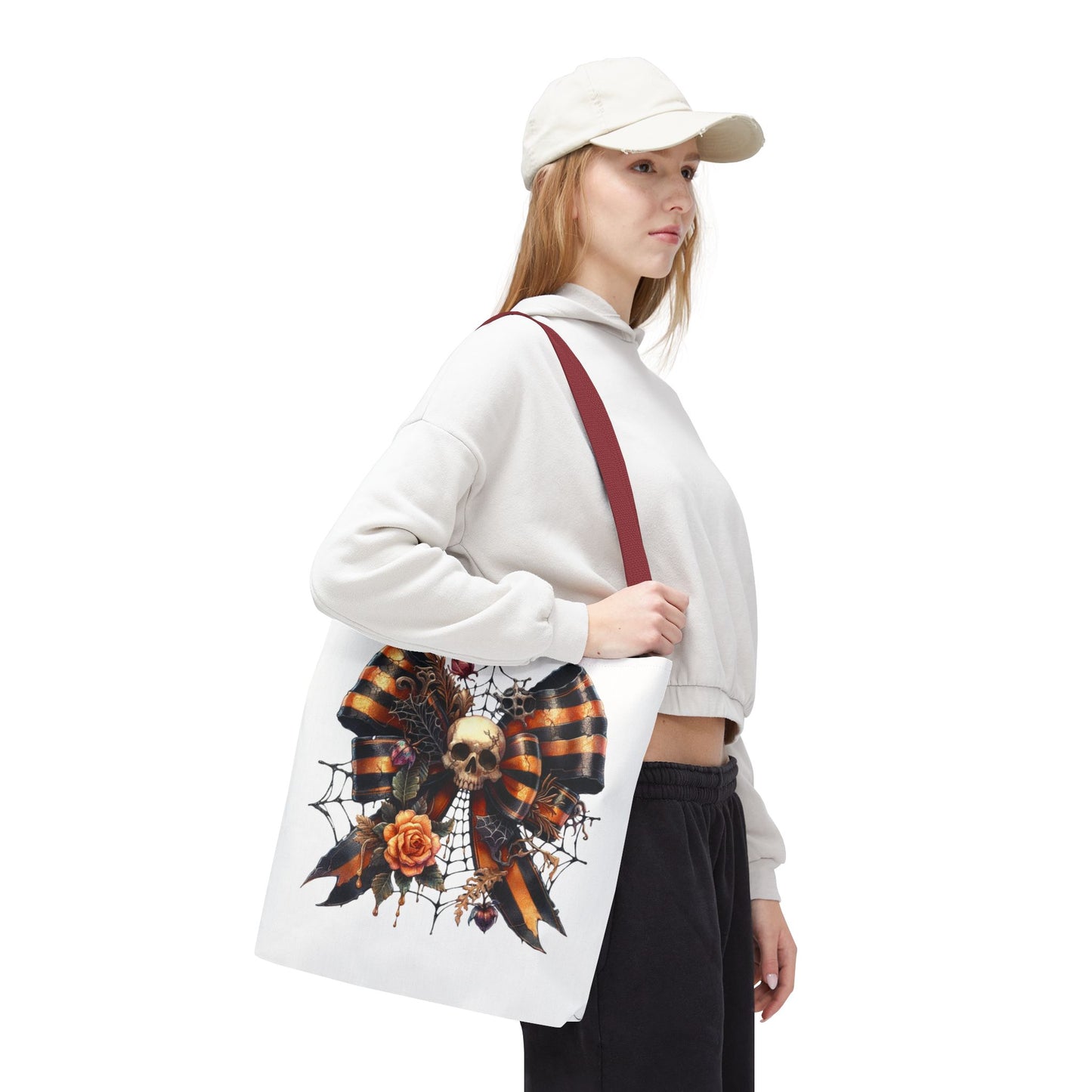 Halloween Skull & Ribbon Tote Bag