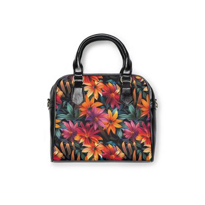Vibrant Tropical Lily Print Shoulder Handbag