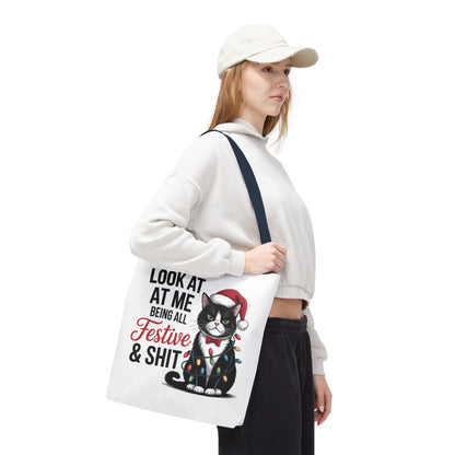 Funny Festive Cat Tote Bag