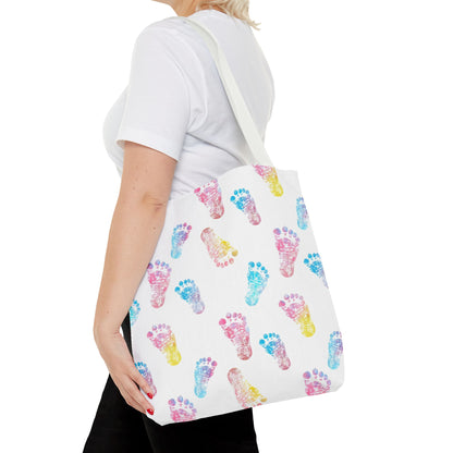 Colorful Baby Footprint Tote Bag,  Gift for New Moms