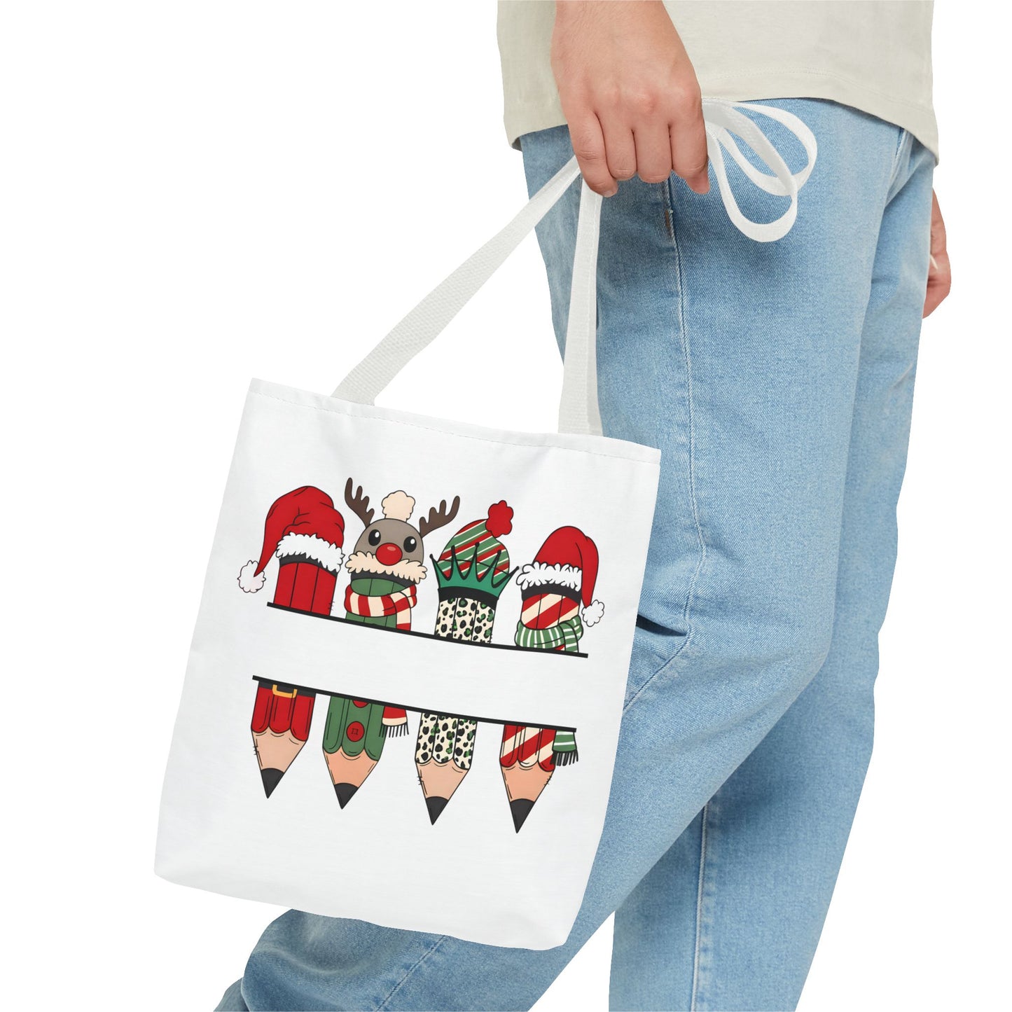 Festive Pencil Reindeer Tote Bag, Holiday Shopping Bag, Christmas Gift Tote, Teacher Appreciation, Winter Decor, Eco-Friendly Bag