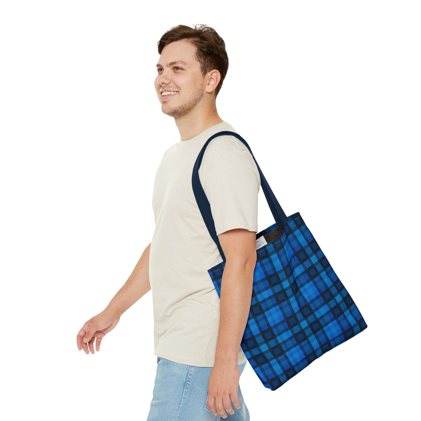 Blue Plaid Tote Bag, Gift for Her or Him,