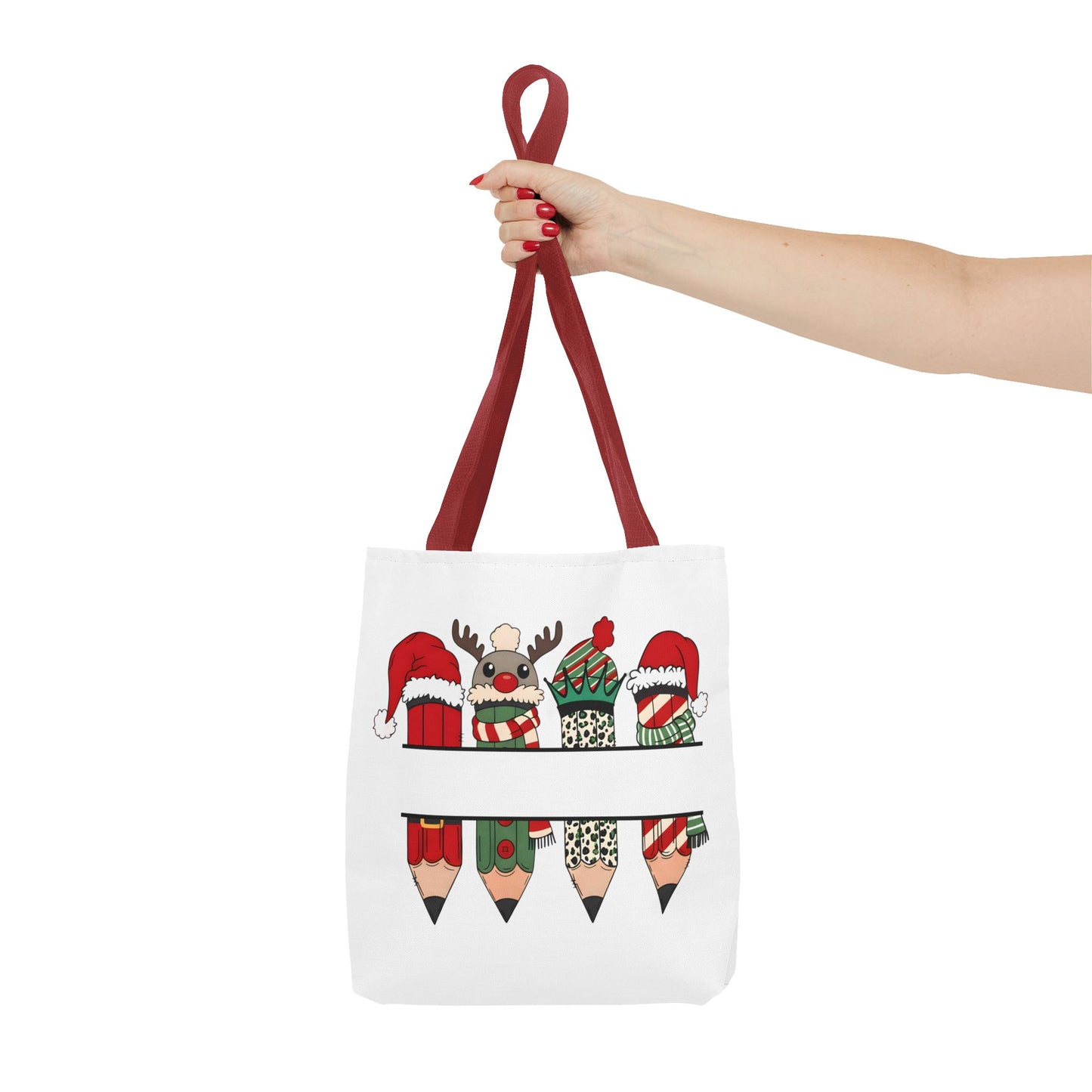 Festive Pencil Reindeer Tote Bag, Holiday Shopping Bag, Christmas Gift Tote, Teacher Appreciation, Winter Decor, Eco-Friendly Bag