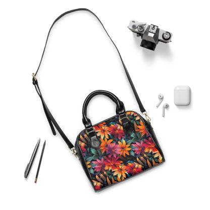 Vibrant Tropical Lily Print Shoulder Handbag