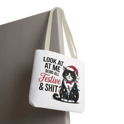 Funny Festive Cat Tote Bag