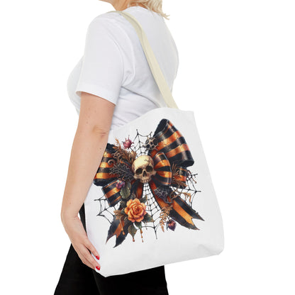 Halloween Skull & Ribbon Tote Bag