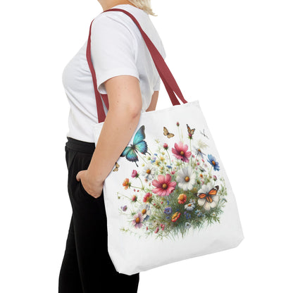 Vibrant Floral Tote Bag, Butterfly Print
