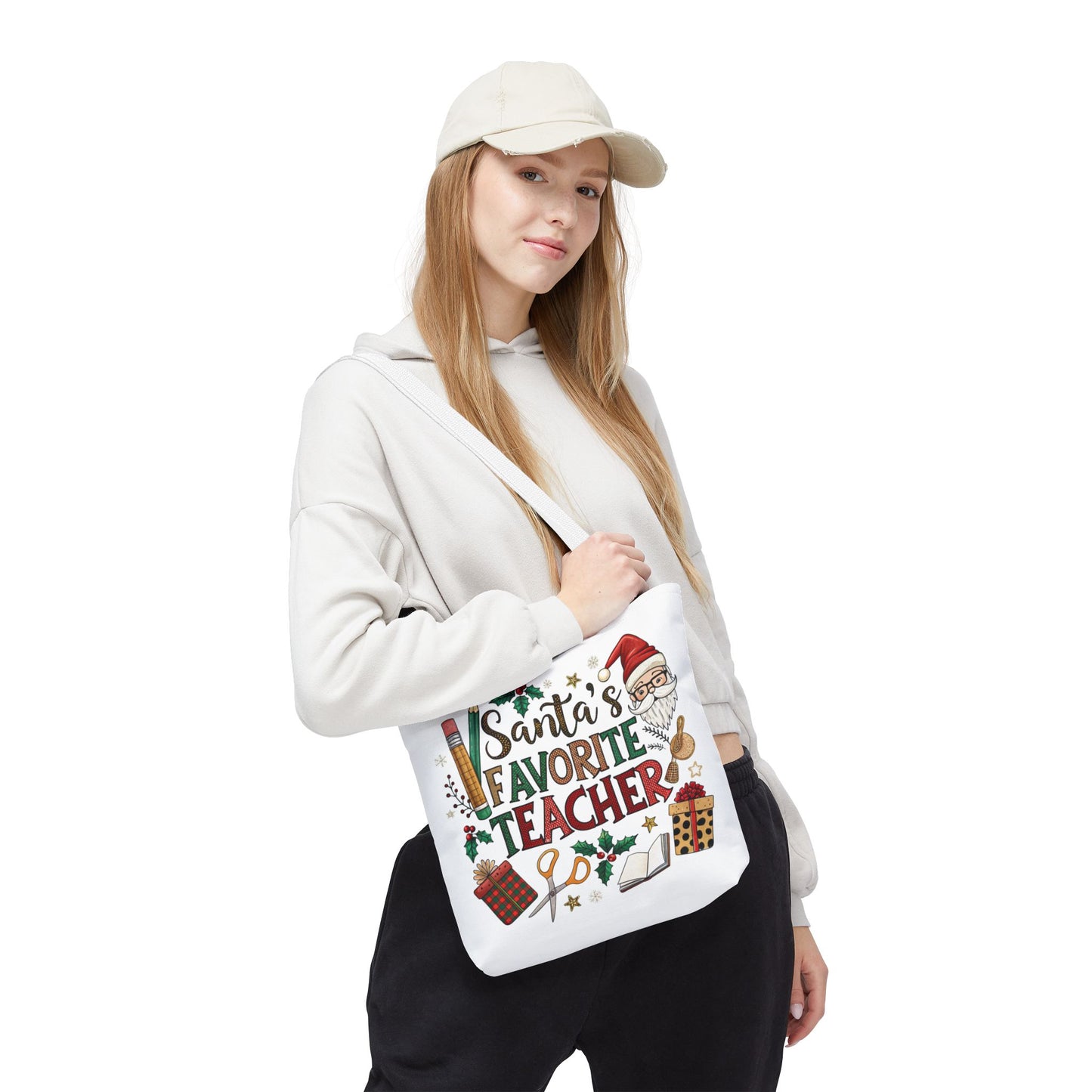 Santa's Favorite Teacher Tote Bag, Christmas Gift, Teacher Appreciation