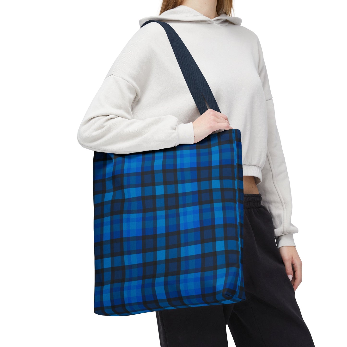 Blue Plaid Tote Bag, Gift for Her or Him,