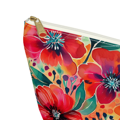 Floral Cosmetic Pouch — Bright Watercolor Flower Accessory Bag