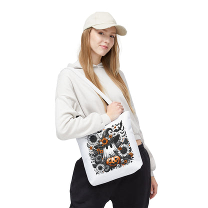 Whimsical Halloween Tote Bag, Pumpkin Ghost Design,