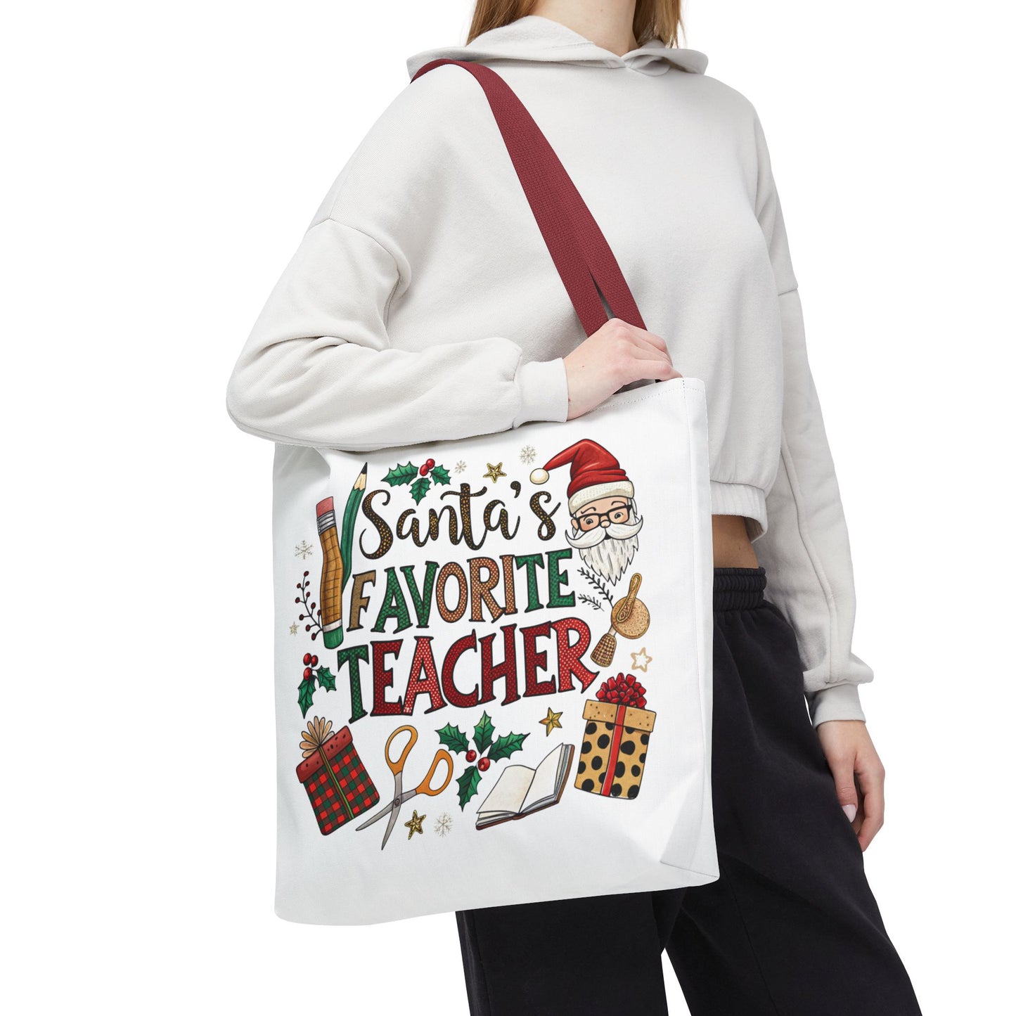 Santa's Favorite Teacher Tote Bag, Christmas Gift, Teacher Appreciation